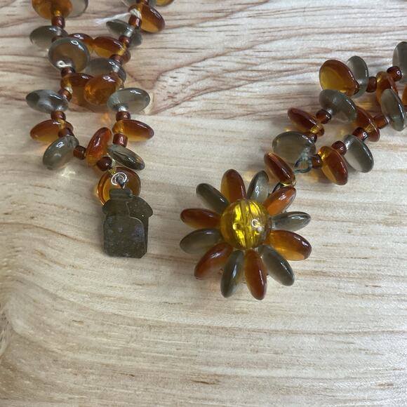 Vintage West Germany Double Strand Necklace Amber tone & Gray Glass Beads 24 In - Picture 5 of 9